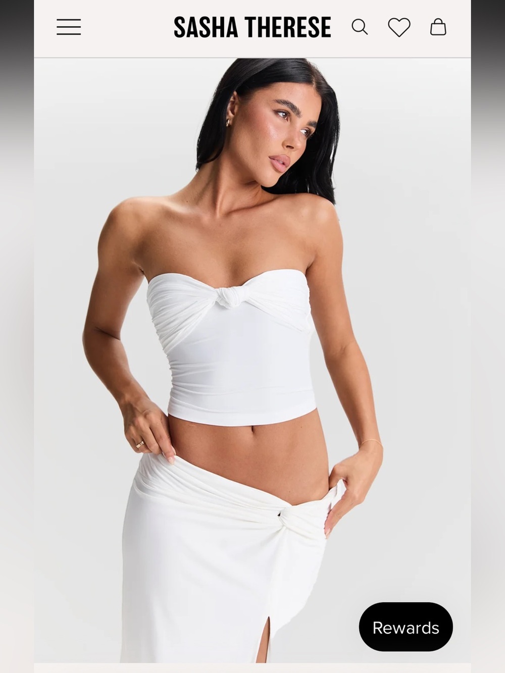 Sasha Therese White Strapless Knot Crop Top